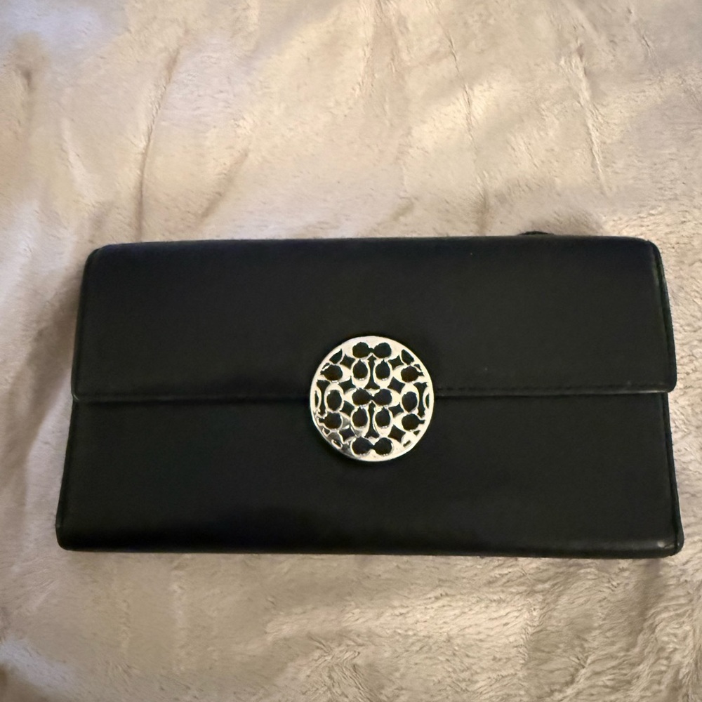 Coach Black Wallet with Silver Accent